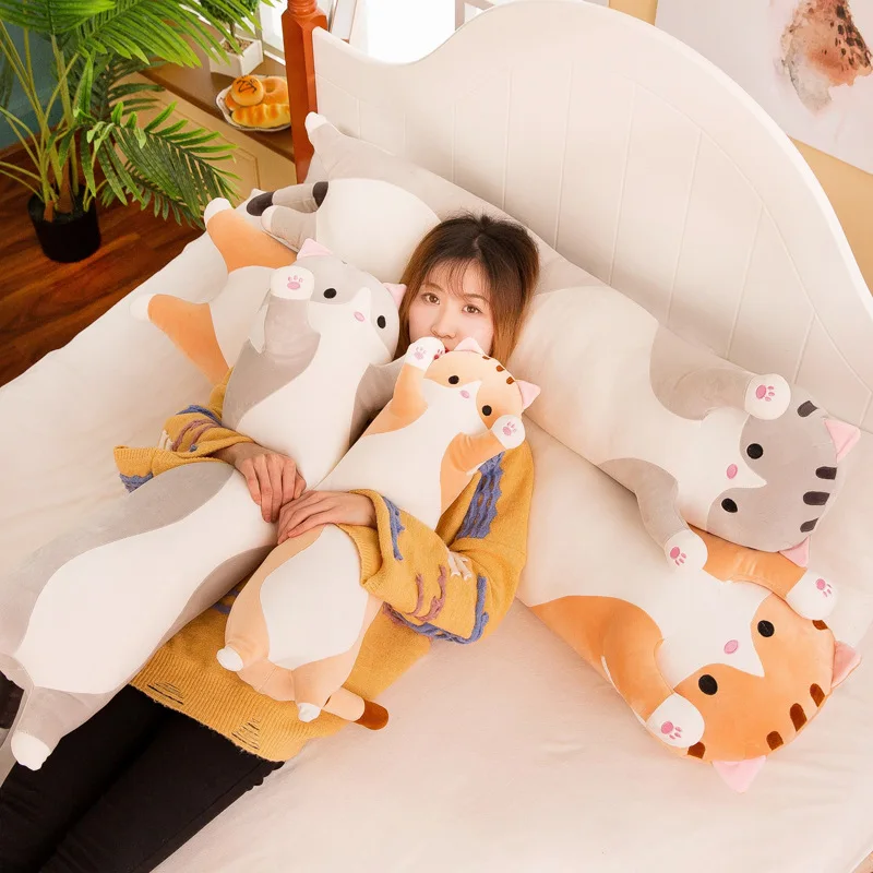 Zqswkl 130cm bonito macio longo travesseiro gato de pelúcia grande de dormir boneca de presente de aniversário recheado de brinquedos para a menina kawaii decoração de quarto