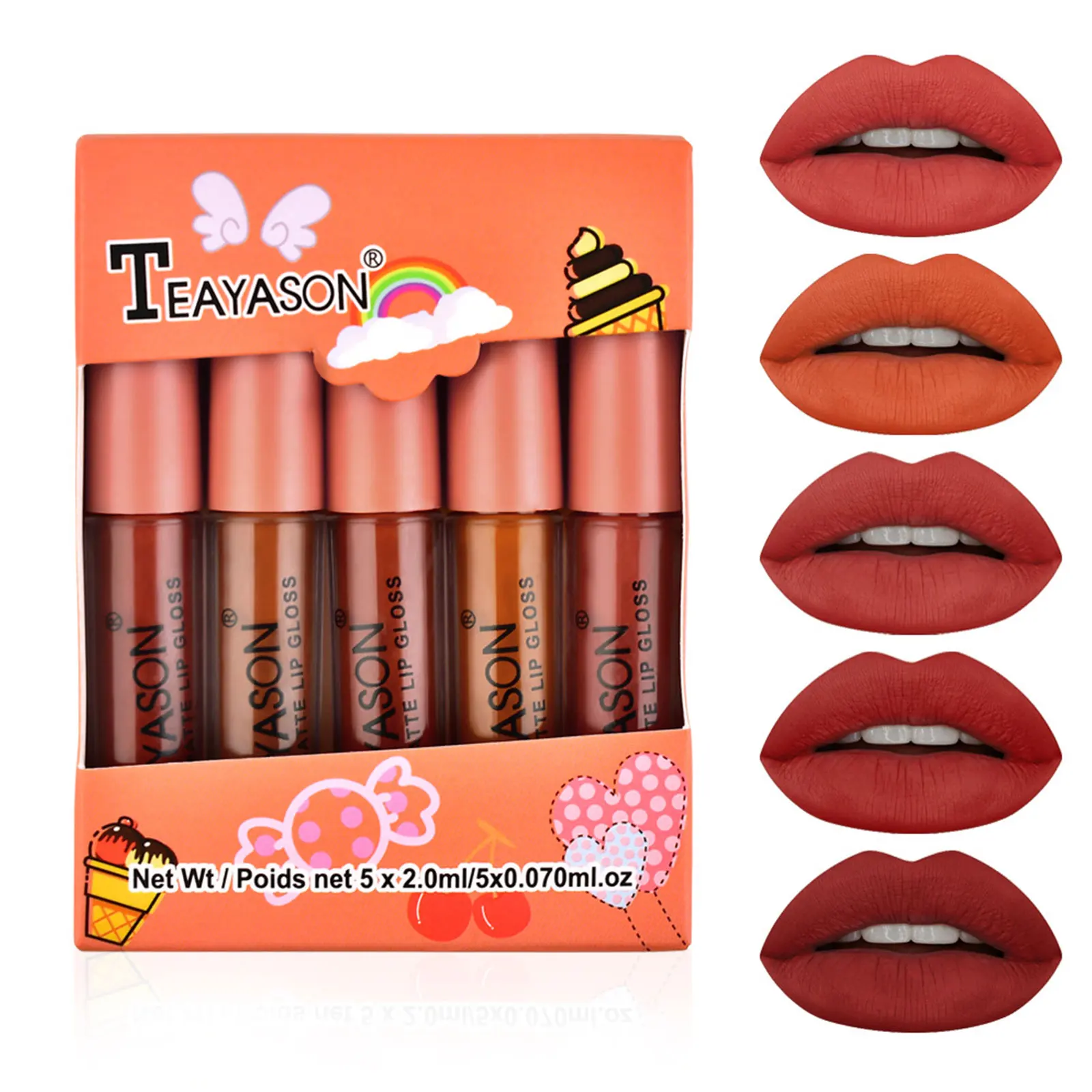 Teayason 5Pcs/Set Matte Batom Impermeável de Longa Duração Moisturing Não Pegajosa do Gloss Batom Líquido de Veludo Vermelho Lip Makeup