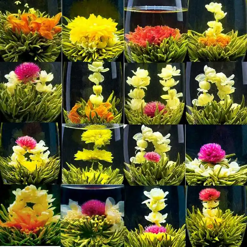 16 Peças Florescendo Chá 2020 Diferentes Flor Flor Artesanal De Chá Chinês Floração Bolas De Ervas Artesanato Flores De Presente De Embalagem