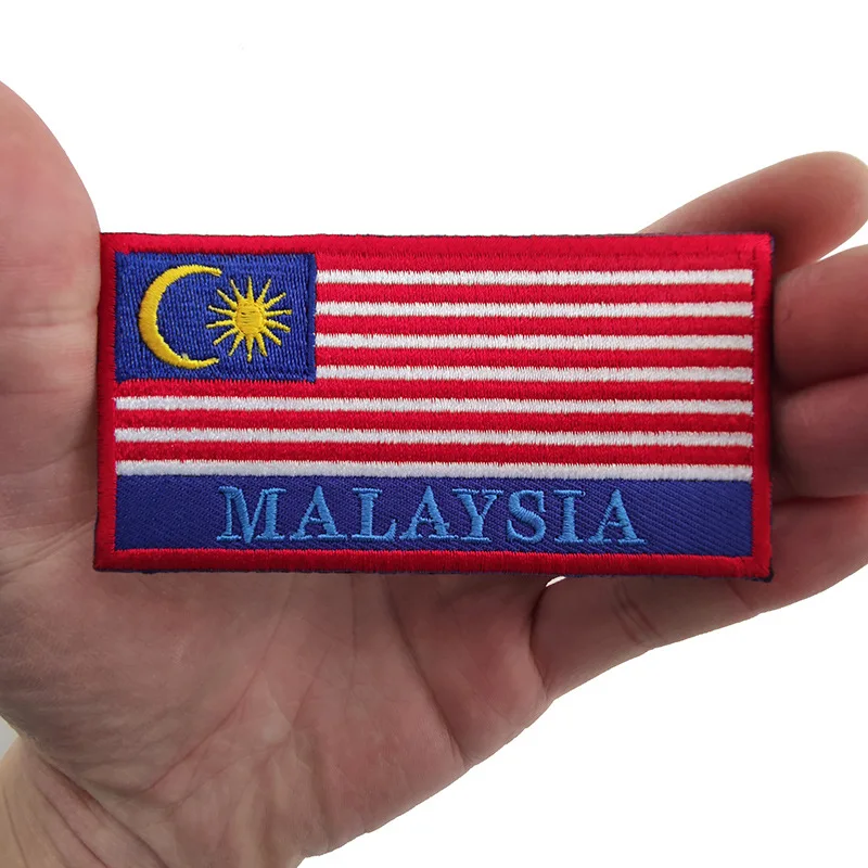 Malásia Bordado Bandeira De Hook&Loop De Velcro Patches Exército Tático Emblema Pano De Decoração Adesivos De Banner Capítulo Braçadeira De Apliques