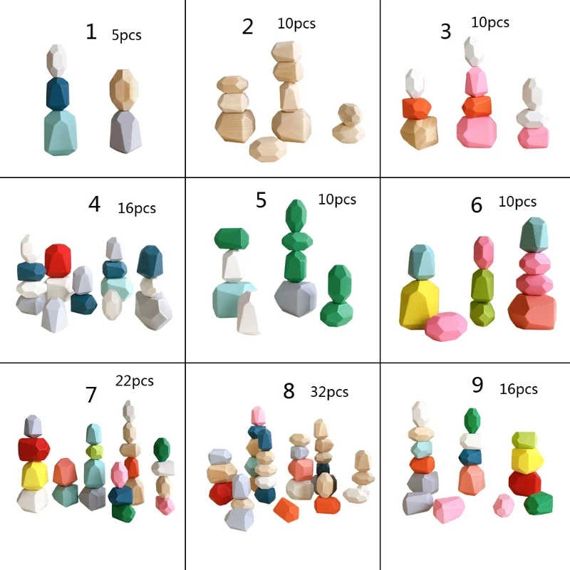 5-32pcs de Madeira de Classificação de Empilhamento de Balanceamento de Pedra, Pedras de Aprendizagem Educacional Montessoriano Brinquedos de Blocos de Construção