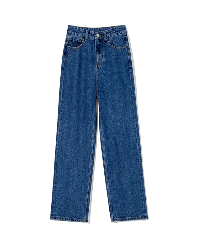 WOTWOY Vintage Solta Cintura Alta Wide Leg Jeans Mulheres Casual Branco Azul Denim, Calças de Mulheres da Moda Reta Calças de Streetwear