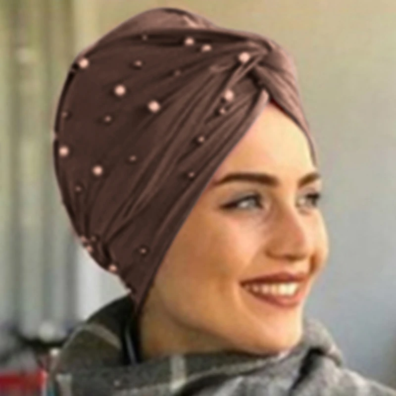 2021 Primavera, Outono Mulheres Gorro De Chapéus Elegantes Senhoras Muçulmanas Chapéu De Mulheres De Turbante Interior Hijabs Moda Esferas De Decoração Chapéu Um Tamanho