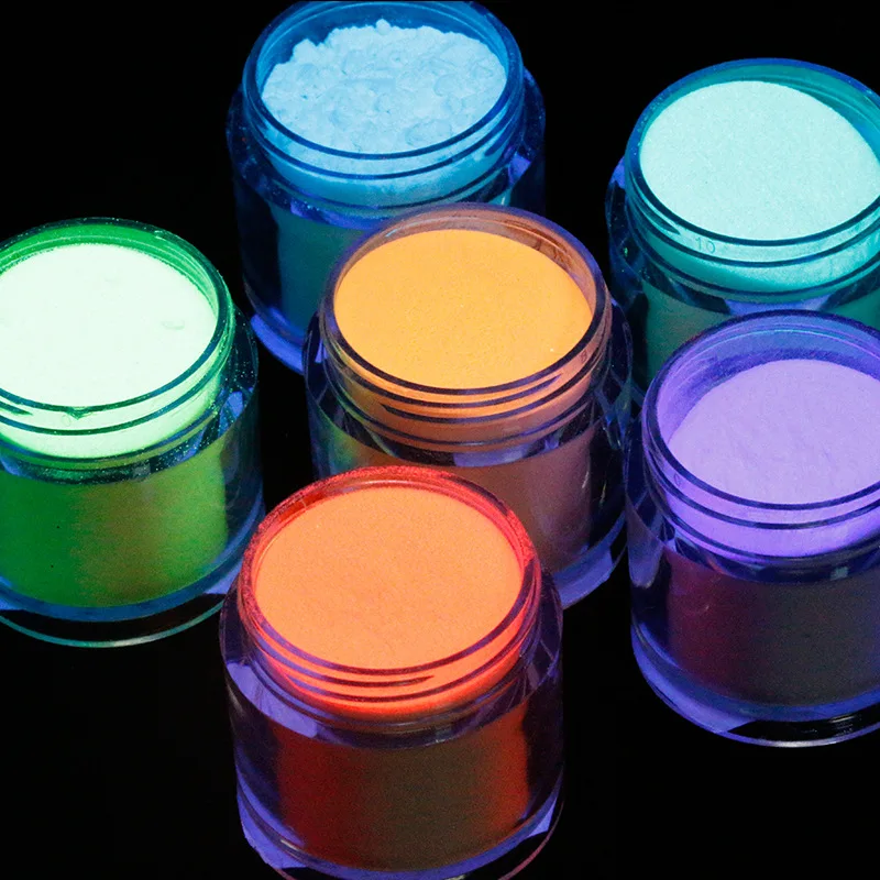 10g Na Caixa de Massa Brilham No Escuro Brilha Prego em Pó 6 Cores Luminosas Finas do Pigmento, Para Decoração de Unhas Pó Fluorescente Atacado