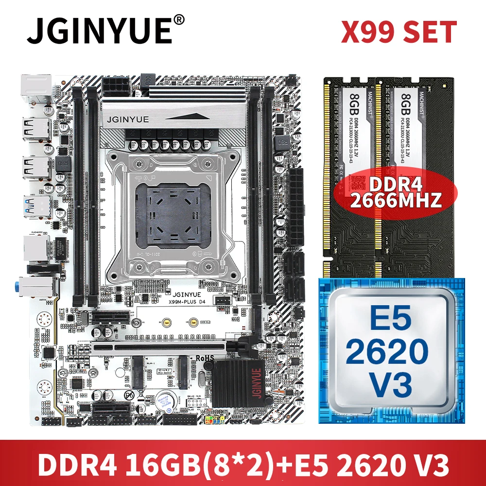 JGINYUE X99 placa-Mãe LGA 2011-3 Combinação com a Intel Xeon E5-2620 V3 Processador DDR4 16GB 2*8 de Memória RAM X99M-PLUS D4 USB 3.0