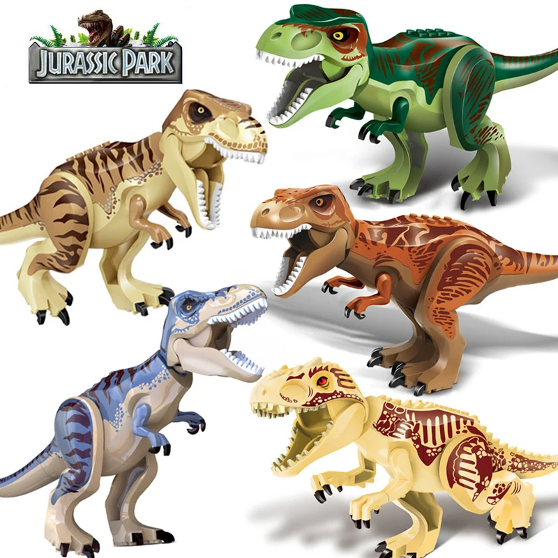 28cm Jurassic Park Dinossauros Figuras Tiranossauro Indominus Rex I-Rex Dinosuar Montar Blocos de Construção Tijolos Criança Brinquedos Conjunto