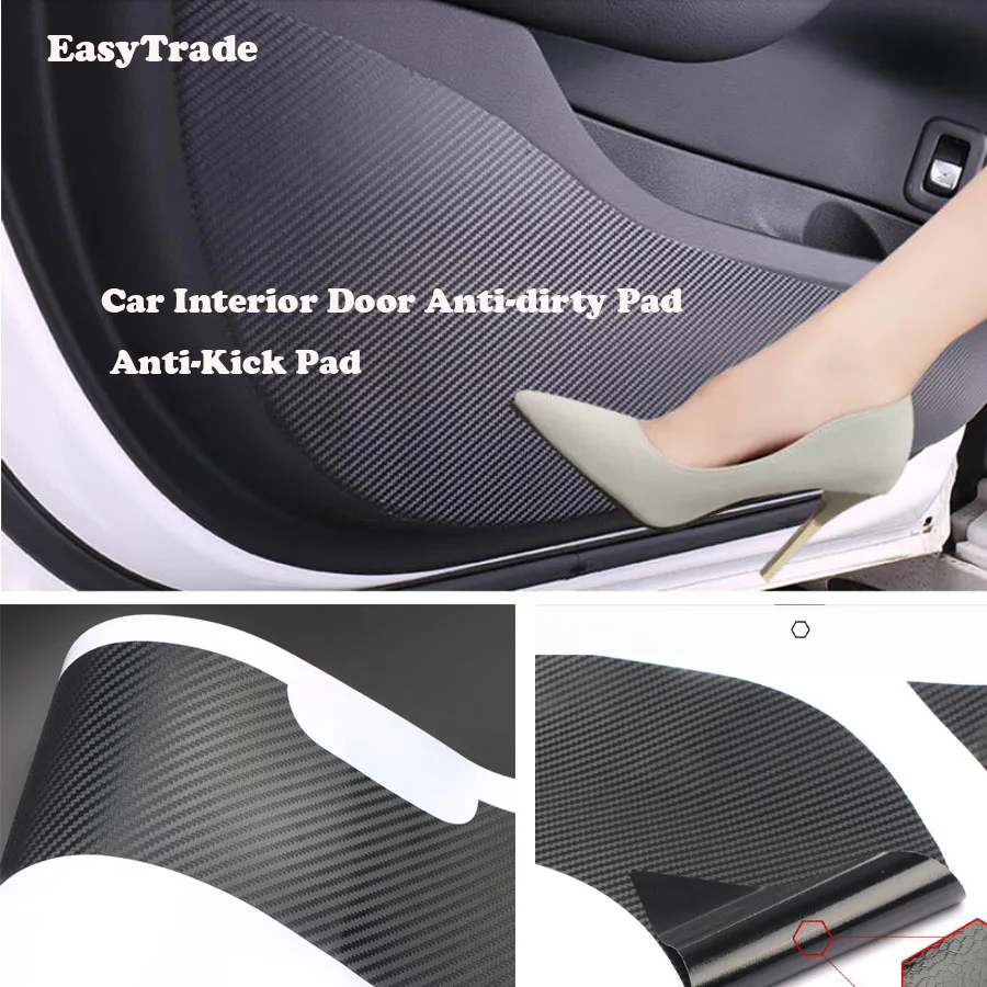 A Porta do carro Anti-kick Pad Adesivo de Proteção Decalque de Couro, Fibra de Carbono de Cor Para Hyundai Solaris 2 2017 2018 2019 Acessórios do Carro