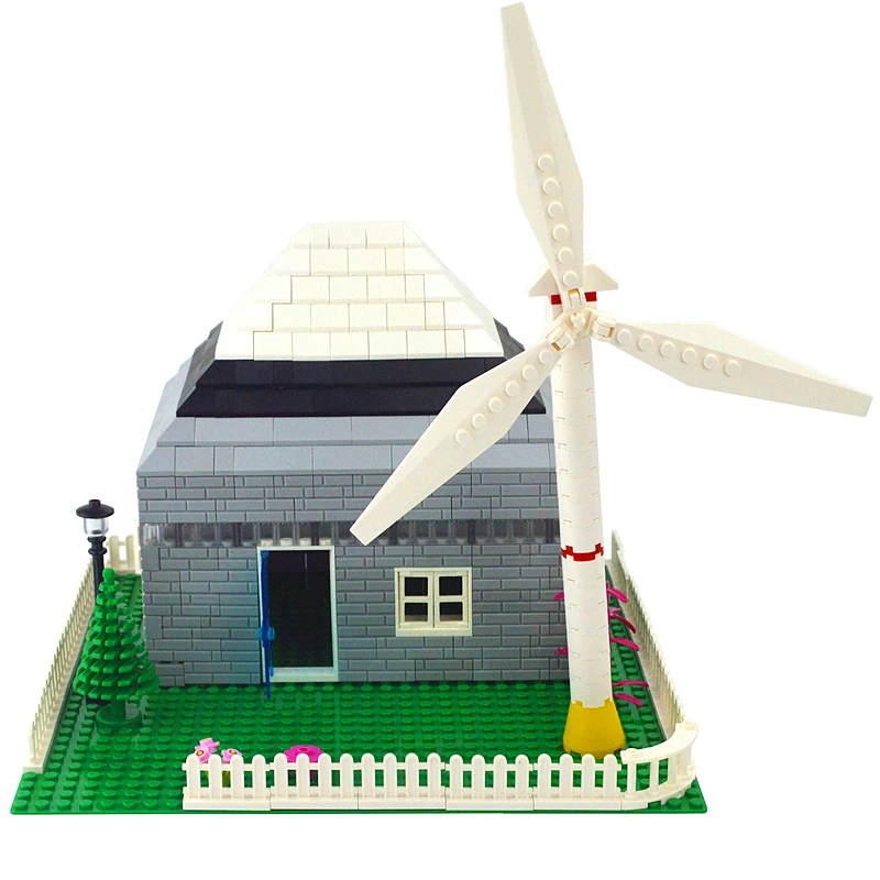 2pcs Cidade criador mini moinho de vento blocos de Construção de geração de energia eólica Modelo DIY auto-fecho Tijolos Fazenda de energia Eólica Acessórios