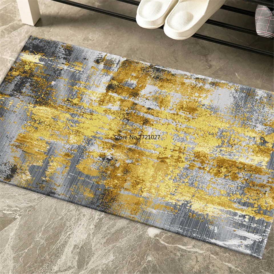 Ouro modernas Cinza Resumo a Impressão de Tapete de Cozinha Nórdica, Lavável, antiderrapante, Tapete Quarto de Cabeceira Tapete de Área de Carpete Tapete na Porta de casa