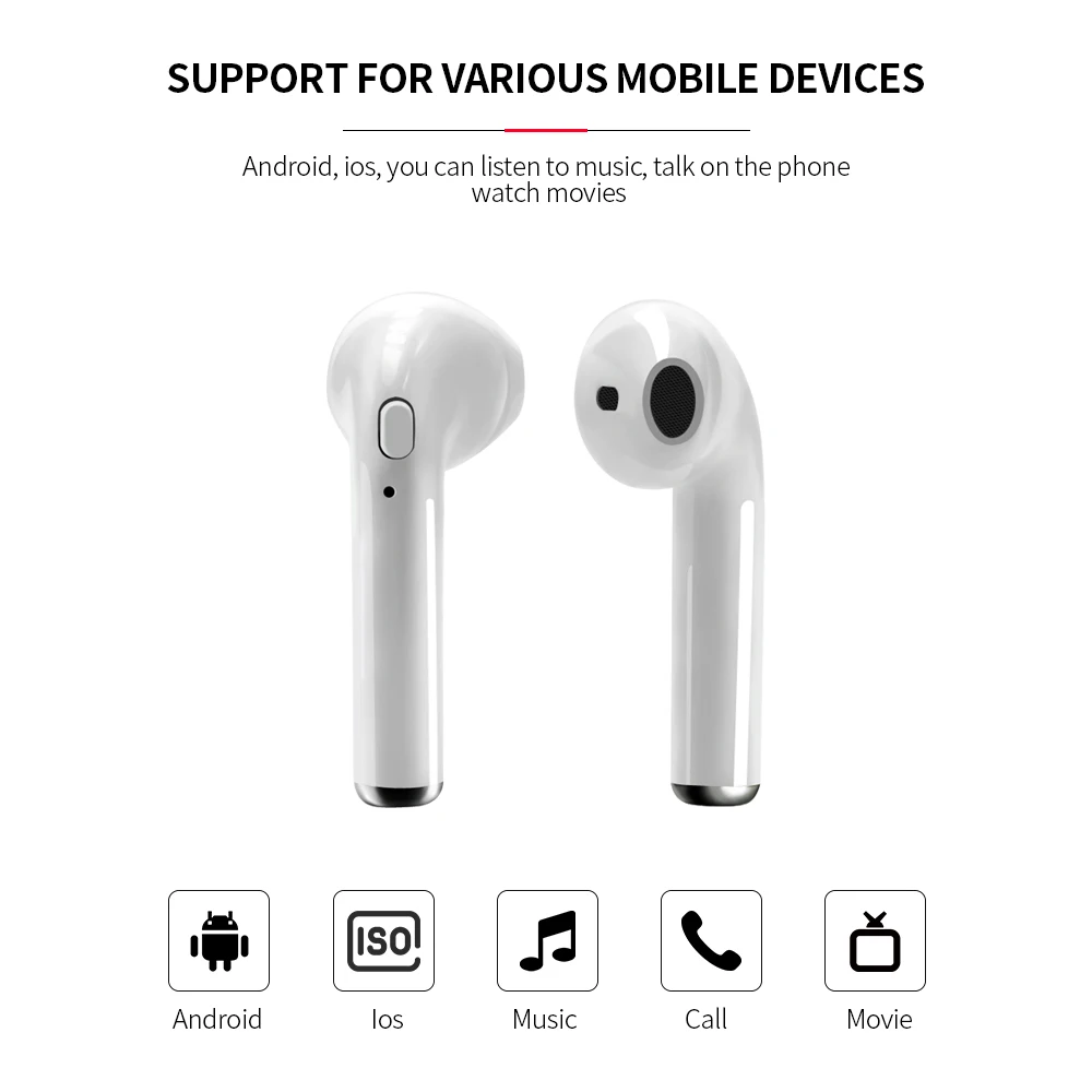 I7s 5.0 Fones de ouvido Bluetooth TWS Fones de ouvido sem Fio Sport Fones de ouvido Fone de ouvido com Microfone para Todos os Telefone Inteligente Xiaomi Samsung, Huawei, LG