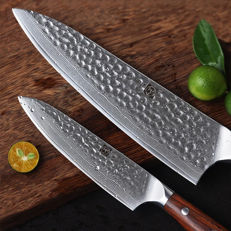 FANGZUO Conjunto de Facas de Cozinha de Aço Inoxidável Rosewood Lidar com o Estilo Japonês de Aço Damasco Utilitário Cutelo de Cozinha Chef Conjuntos de facas