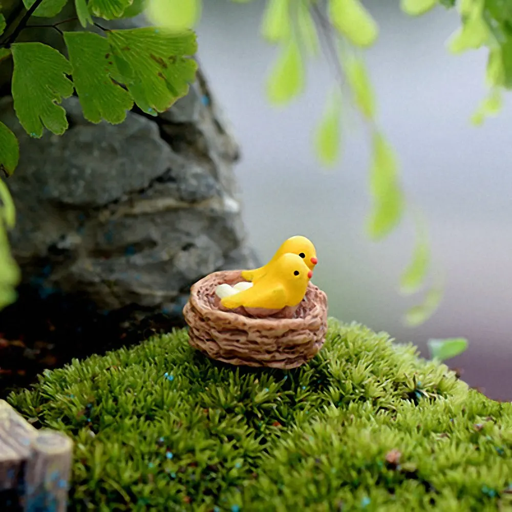Cute Mini Ninho de Pássaro Figuras de Pequeno papa-figos Artesanato de Resina de Fadas Jardim Miniaturas de Animais dos desenhos animados de DIY Paisagem Enfeite Decoração de Casa