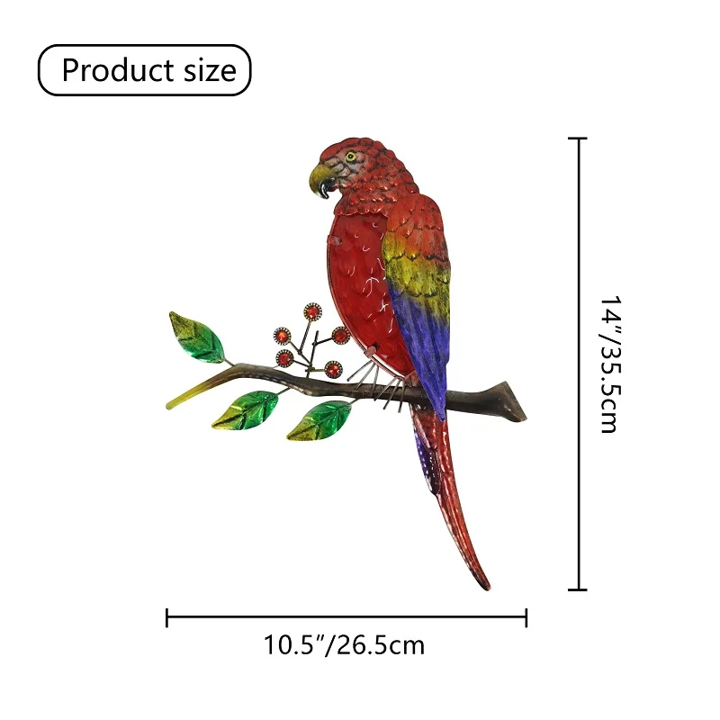 Metal Papagaio Pássaro Arte de Parede com Vermelho de Vidro para a Decoração Home do Jardim de Miniaturas, Esculturas, Estátuas ao ar livre de Fadas Ornamentos