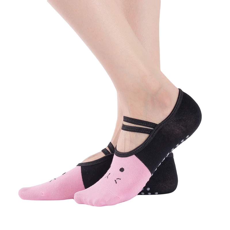 Atadura de Yoga Meias para Mulheres Anti-Derrapante Andar de Meias Rápido-Seca sem encosto de Pilates do Balé Meias Impressão de Gato Sportswear Acessórios