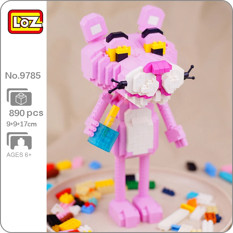 LOZ 9785 Mundo Animal Pantera cor de Rosa Leopard Monstro de Estimação do Modelo 3D DIY Mini Blocos de Diamante Tijolos de Construção de Brinquedo para as Crianças sem Caixa