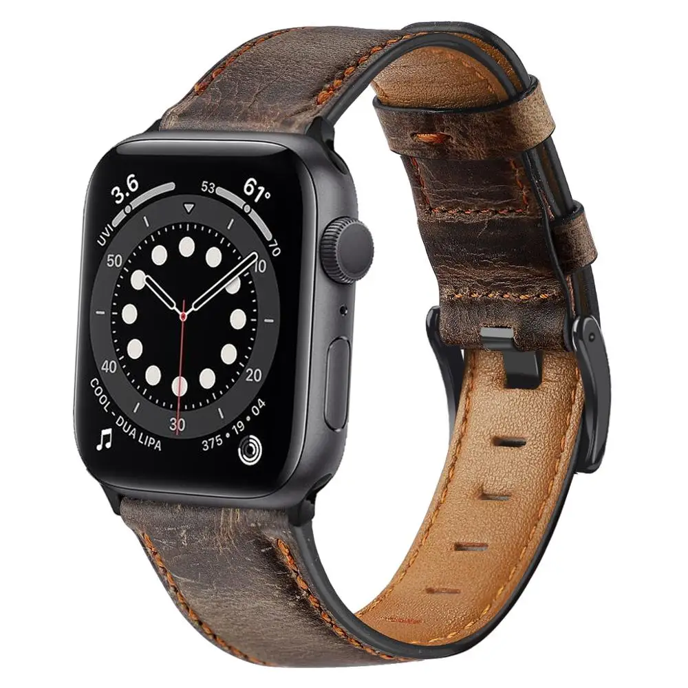 Cinta para Apple faixa de relógio de 44mm 40mm iWatch 38mm 42mm Retro Vaca pulseira de Couro, pulseira de Apple relógio SE 6 5 4 3 acessórios