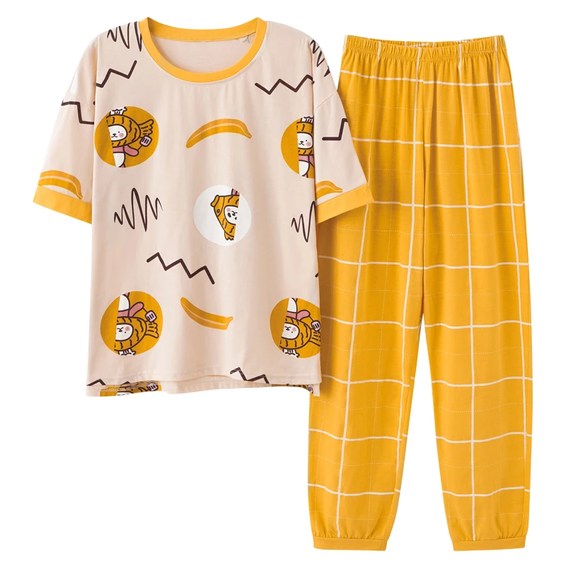 Plus Tamanho M-5XL Mulheres Conjunto de Pijama de Verão Cartoon Pijama Conjuntos de Pijamas de Algodão Meninas Pijamas