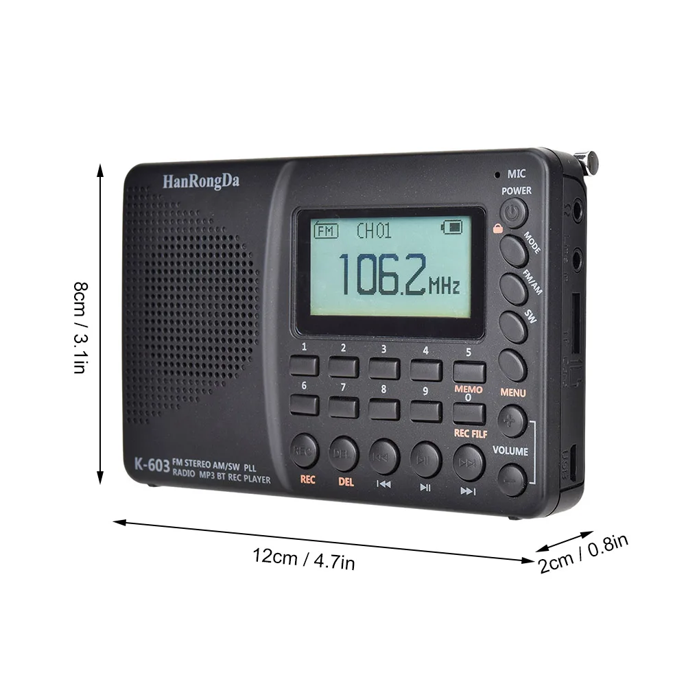 DRH-603 Portátil de Bolso de Rádio AM/FM/SW/BT/TF Pocket Radio USB MP3 Gravador Digital de Apoio TF Cartão de Bluetooth Presente para os idosos