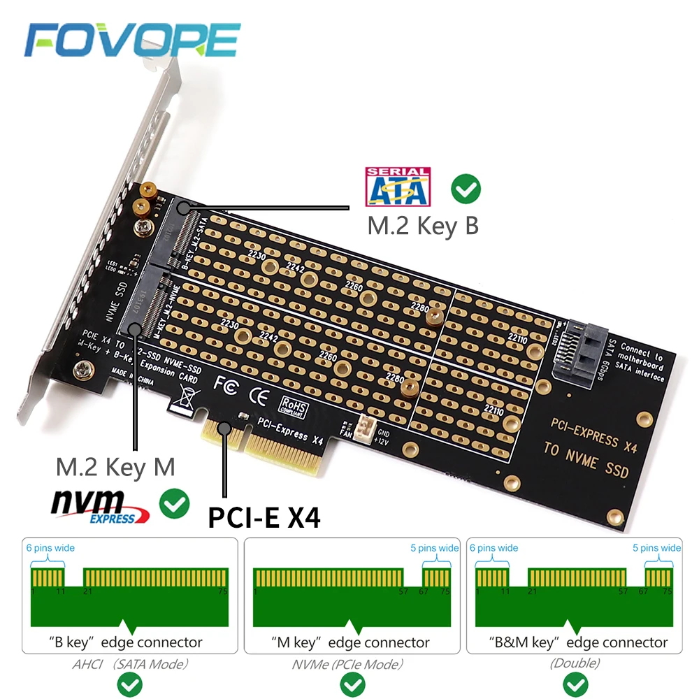 M2 NVMe Placa SSD PCIe Cartão Tecla M + Chave B com Ventilador Cabo SATA PCIE para M. 2 Adaptador Suporta 2230 2242 2280 2260 22110