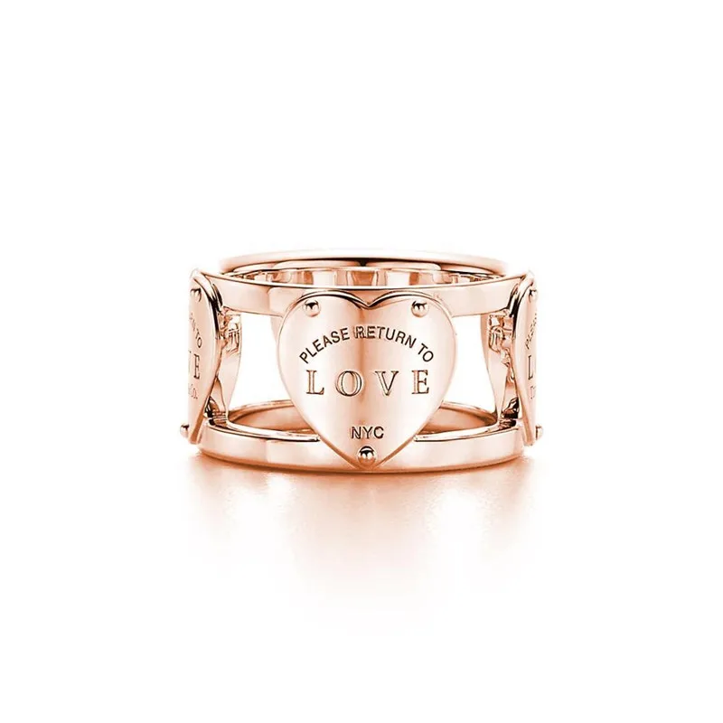 2020! TIF 925 Prata Esterlina geométrico clássico logotipo anel coração elegante e elegante senhora anel, anel da forma partido foco