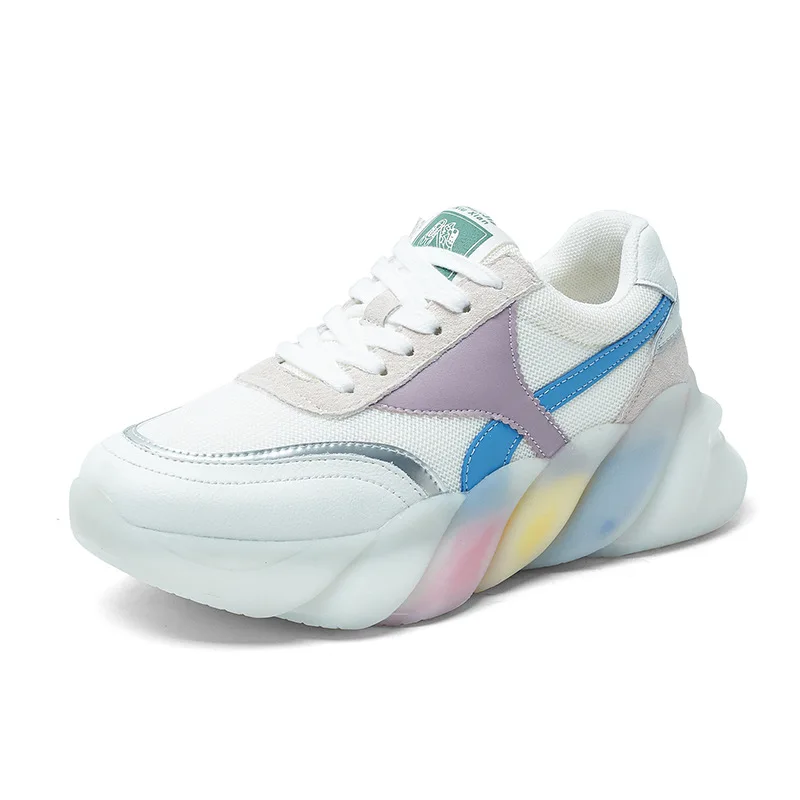 Arco-íris de Fundo Papai Sapatos Primavera/Verão 2021 Transparente de Espessura Inferior Tênis das Mulheres de Malha Tamanho Grande Sapatos femininos