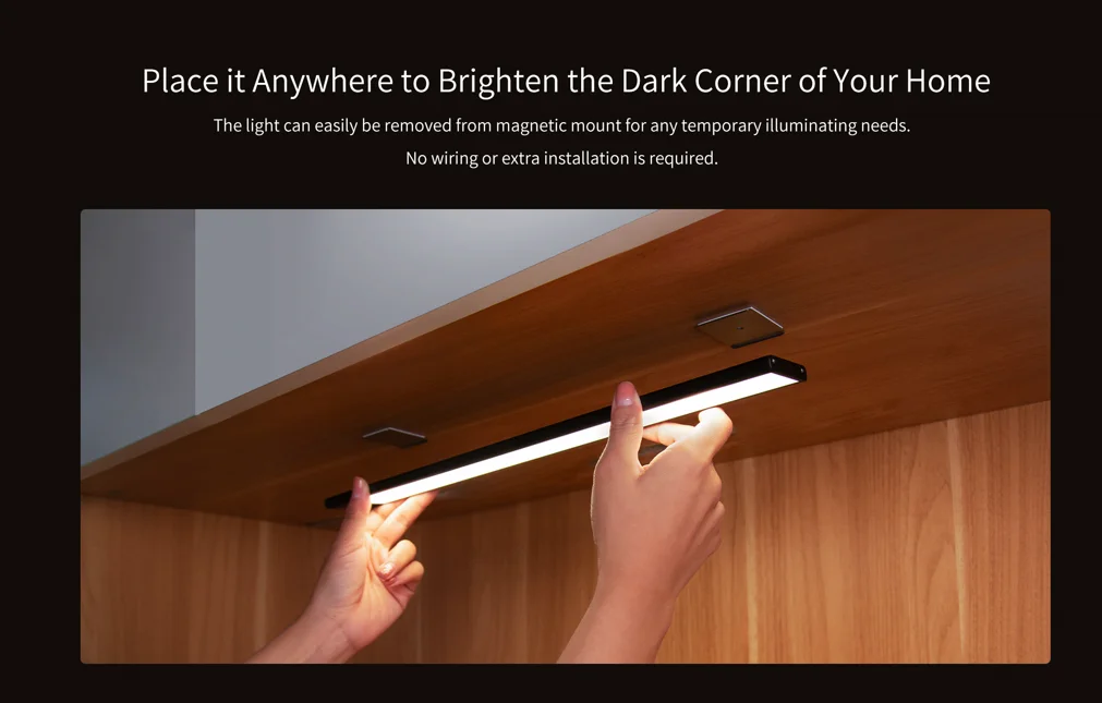 Versão Global Yeelight LED Gabinete Noite de Luz Recarregável USB Fácil de Instalar Humano Inteligente do Sensor de Movimento do Armário de Cozinha guarda-Roupa