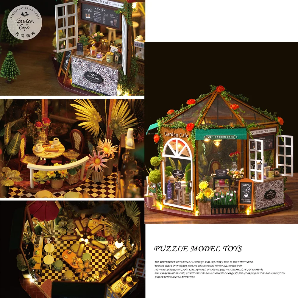 Casa de bonecas DIY Casa de Boneca de Móveis em Miniatura Construção de Kits de Café Garden Cottage em Miniatura Acessórios Mini Casa