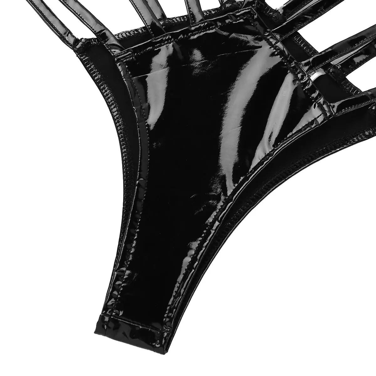 IEFiEL Mulheres do sexo Feminino Lingerie Olhar Molhado de Patente de Couro Ajustável Cintura Alta Corte Sólido de Tiras G-string Bikini Tanga Cueca