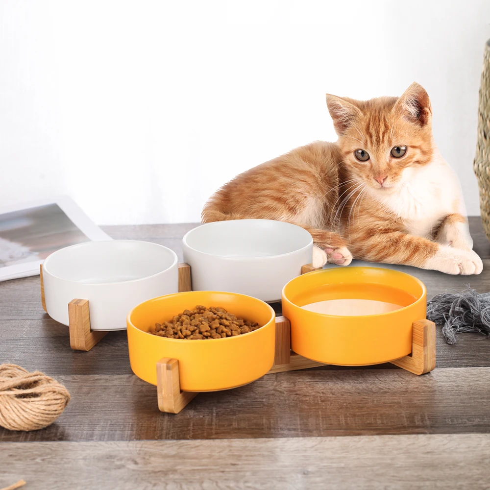 Gatos, Cães Pequenos de Cerâmica do Gato Cão Tigela Prato com Madeira de Ficar Sem Derramamento de Alimentos para animais de Estimação Água Alimentador