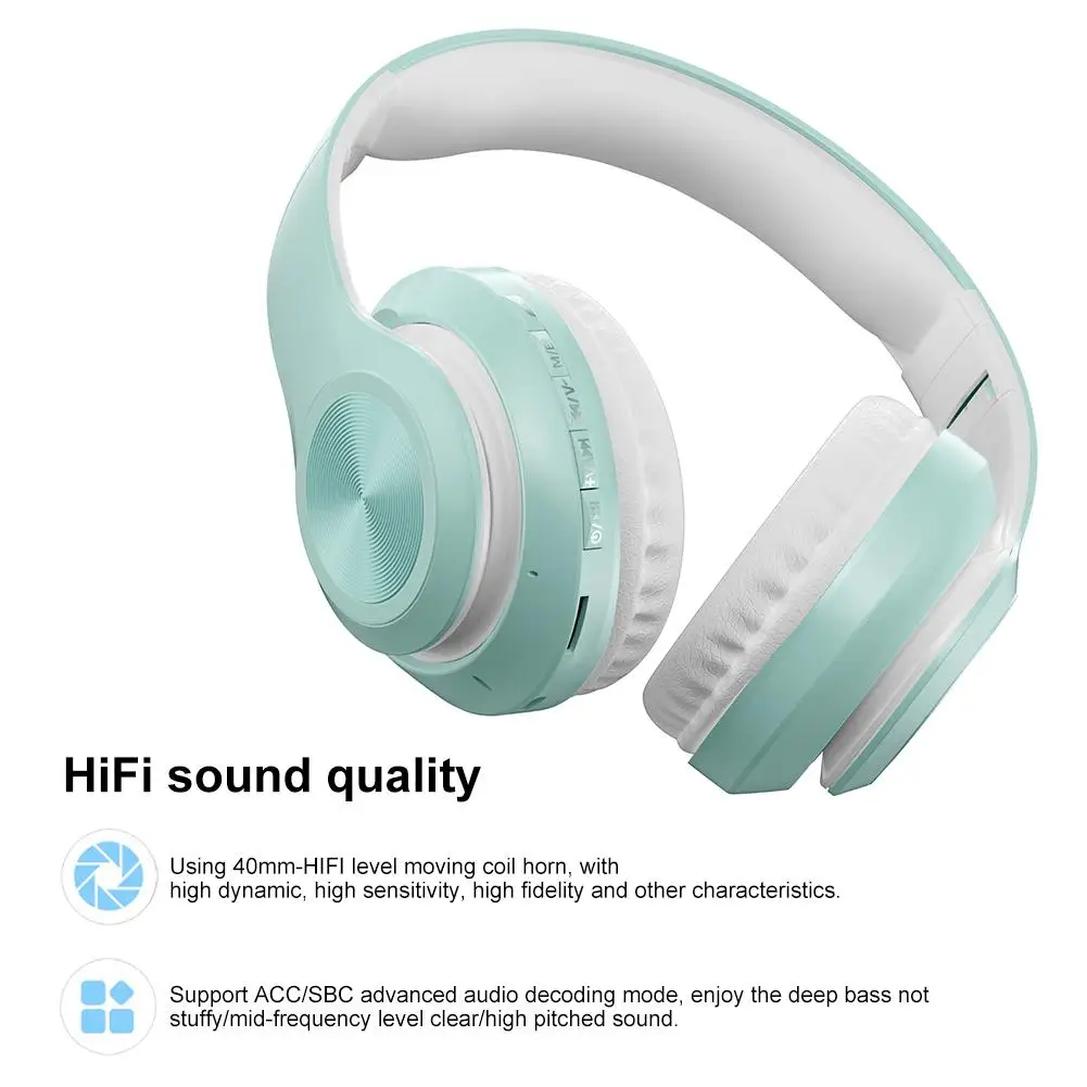 P68 Macaron Cor Bluetooth 5.0 Fone de ouvido Dobrável Recarregável de Jogos Fones de ouvido sem Fio hi-fi de Som Suporta Cartão TF de Rádio