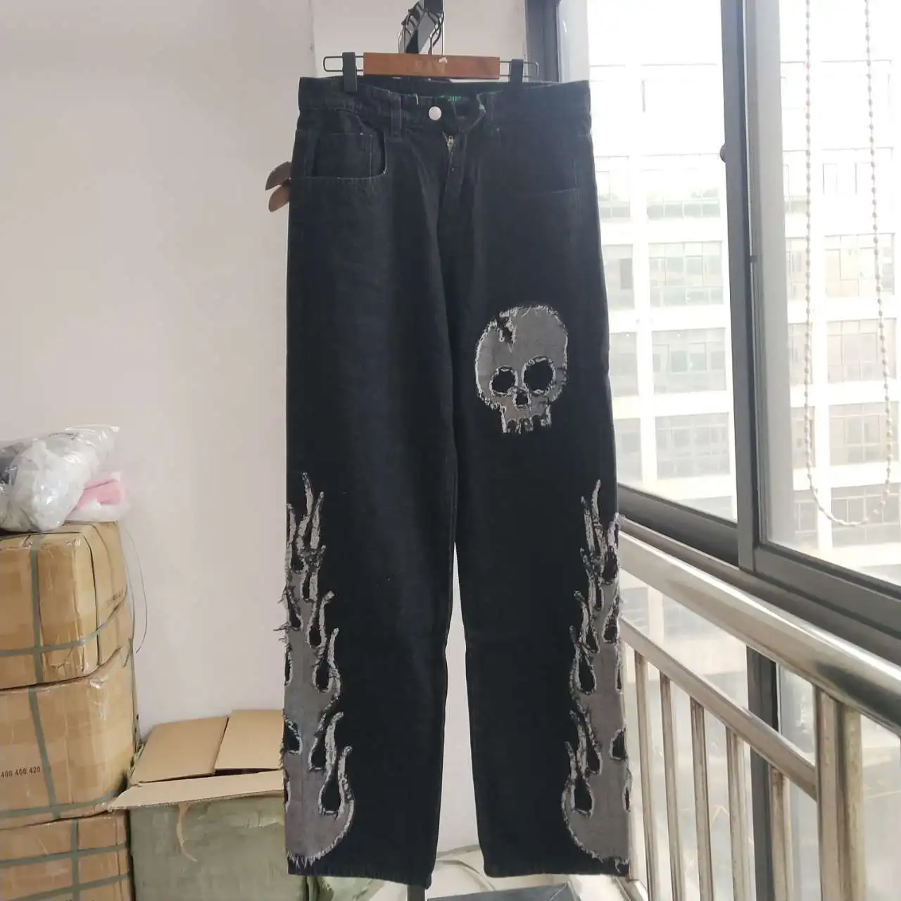 Esqueleto Calças Escuras Grande Jeans de Cintura Lavagem de Novo streetwear Reta Mulheres de Alta Tubo de calças de Brim de Perna de Mola SHENGPALAE Moda Lavagem Jea