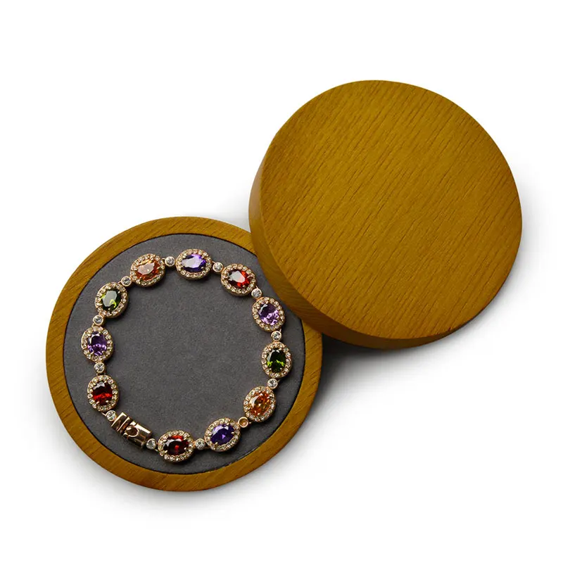Oirlv madeira maciça pulseira de relógio do suporte de exposição multifuncional jóias titular forma redonda de Anel de exposições com microfibra