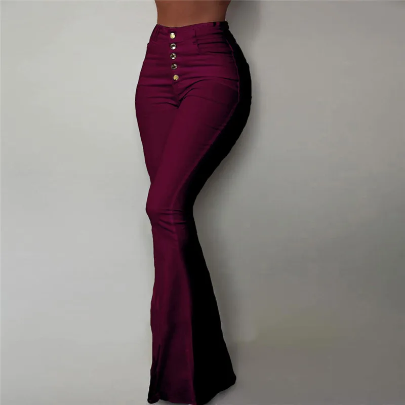 Mulheres Elasticidade-de-Sino, Calças de Sólidos Cintura Alta Elegantes Calças compridas de Moda Comprimento Total Senhoras Calças Pantalon Femme