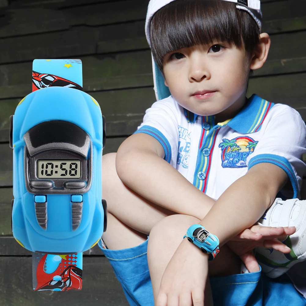 Cartoon Carro Filhos Relógio de Brinquedo para Menino Moda Bebê Eletrônicos Relógios Inovadora Forma de Carro de Brinquedo Assistir