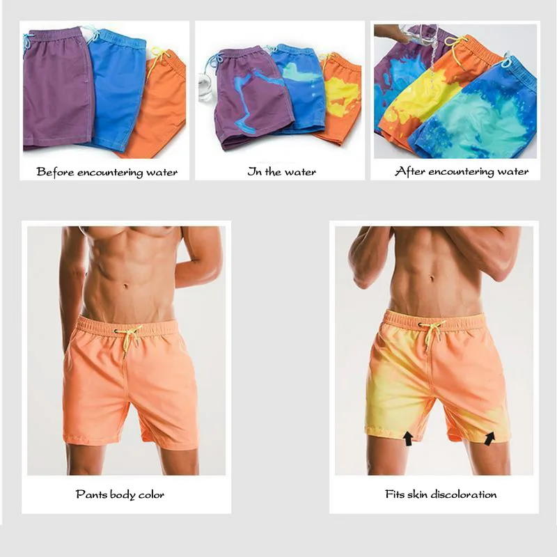 Mudança de cor Calções de Praia Homens Tie Dye Sunga de Praia, Calças de Cor Quente Nadar Shorts de Surf Board Shorts 2021 Plus Size Homens de Cuecas