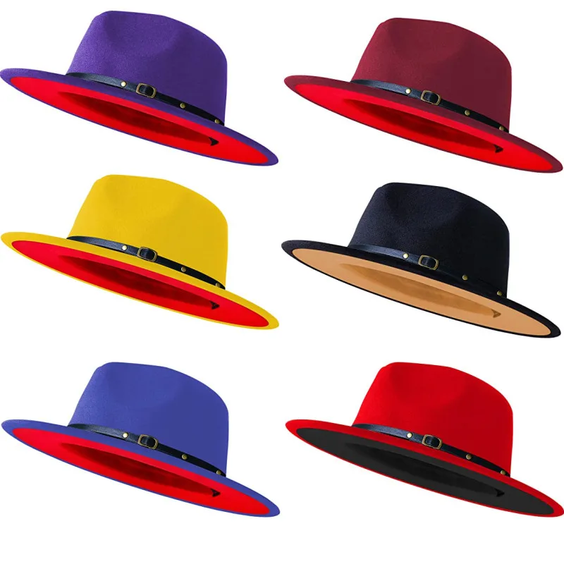 Lavanda, roxo chapéu fedora de dois tons de correia de acessórios do Panamá chapéu de feltro senhoras jazz chapéu igreja chapéu homens шляпа женская
