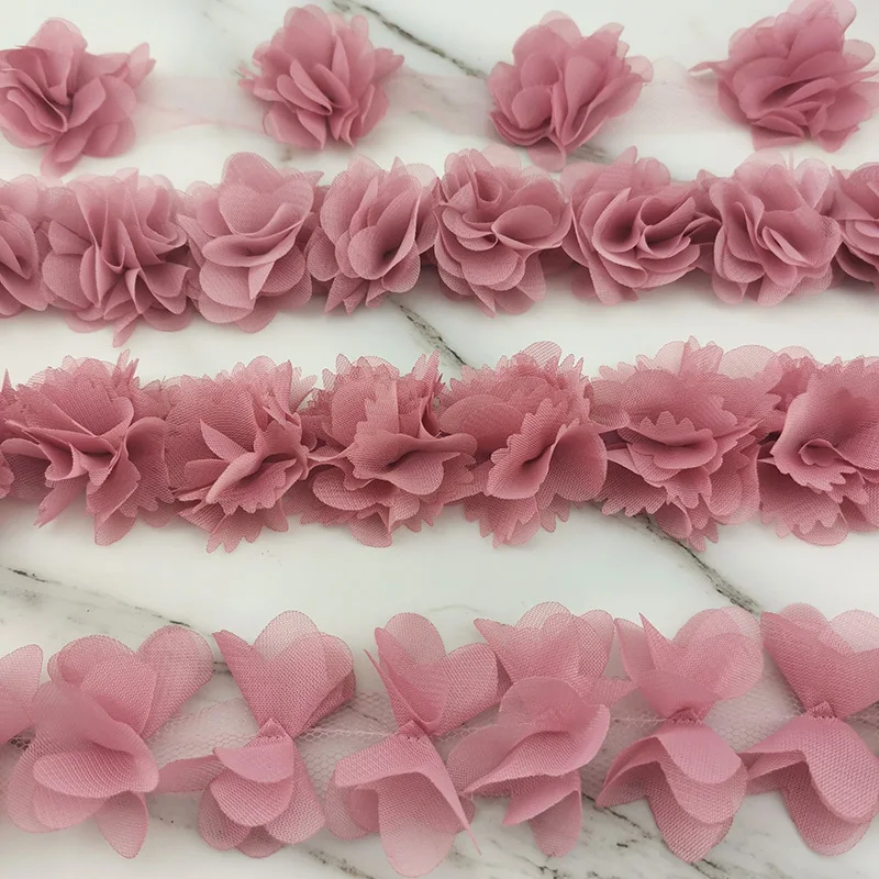 Carne de cor rosa Chiffon Tecido do Laço de Fita Decoração de oferta de Flores de Fita de Artesanato de tecido Não-Tecido Renda Inferior Largura de 50mm