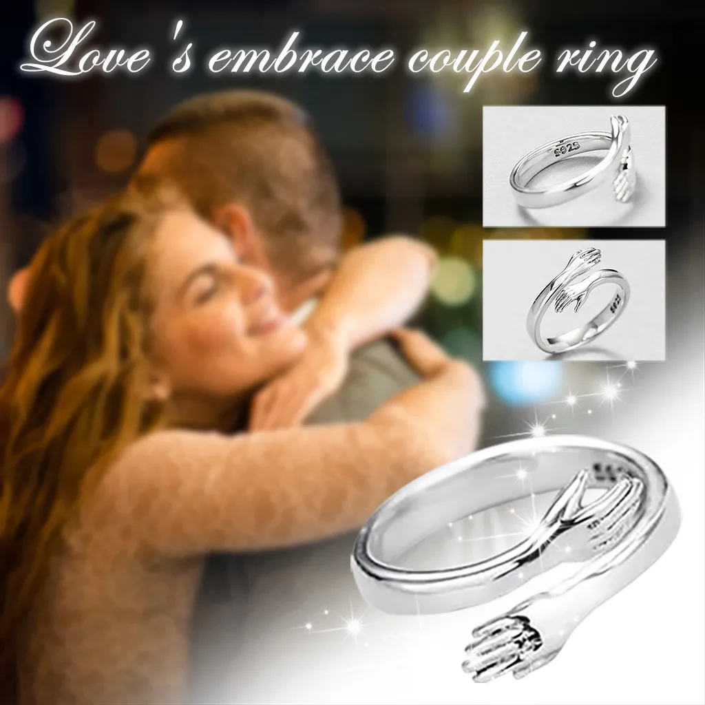Anéis de Amor do Casal Abraço Ajustável Rodada de Abertura de Anéis para as mulheres de Temperamento Moda Jóias por Atacado 2021 Anillos Bijoux Femme