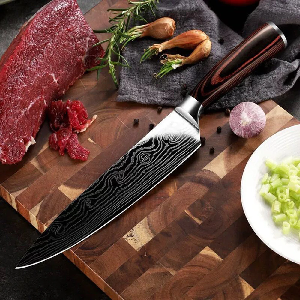Japonês de Damasco facas de cozinha Laser Dapattern 3