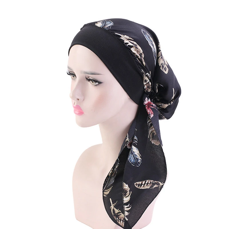 JTVOVO RUNMEIFA 2021 Nova Moda feminina Imprimir Voltar a Cabeça Escondida do Cabelo Muçulmano Cap Turbante Tiras de Hijab Femme Musulman Islã Índia
