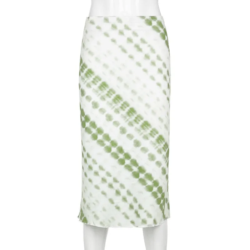 Mulheres da Moda Cintura Alta Tie-dye Saia Elegante Saia para a Parte de Compras de uso Diário