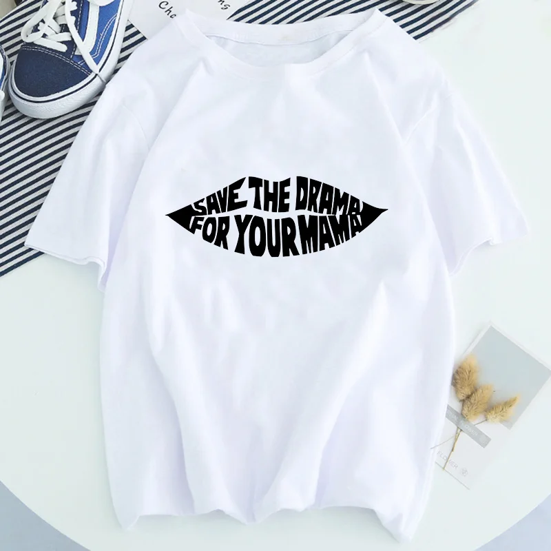 SALVE O DRAMA DE SUA mãe Letra Boca Gráfico 2021 T-shirt Popular Kawaii streetwear Harajuku Tee