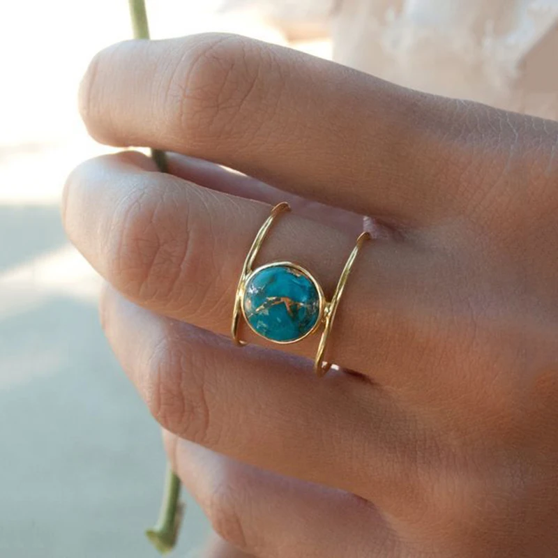 2021 Vintage Natural Azuis Turquesas Anéis para as Mulheres os Homens de Titânio de Dupla Camada de Pedra Verde Masculino Jóia do Anel de Dedo Acessórios
