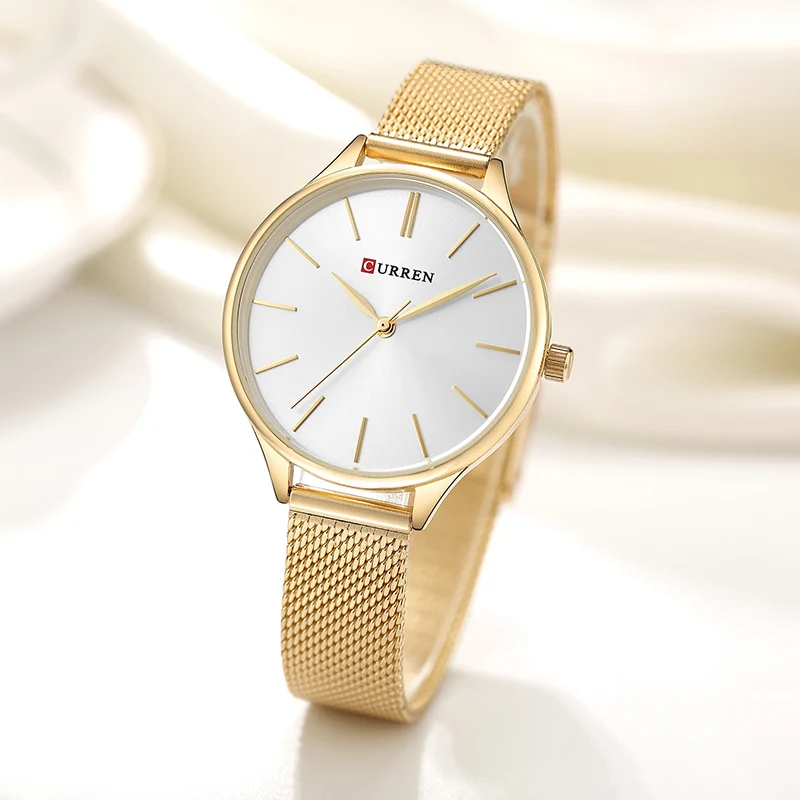 CURREN Simples Relógios de Pulso de Quartzo para Senhoras Elegantes, Pulseira de Aço Inoxidável Relógios de pulso de Luxo da Marca Feminino Relógio