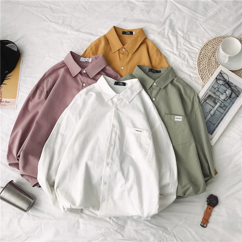 Camisas Para Homens Sólido Simples, Tudo Jogo De Alta Qualidade Manga Longa Camisa De Mens Estilo Coreano Machos Ulzzang Roupas Da Moda Diária Venda Quente