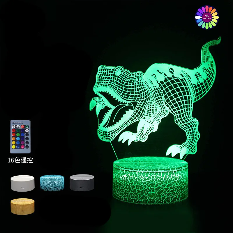 3D Dinossauro Luzes da Noite Holograma de USB a Bateria Tabela Lâmpada Decorativa do Quarto a Sala de Jogo da Noite do DIODO emissor de luz Para Crianças Meninos Presente de Aniversário