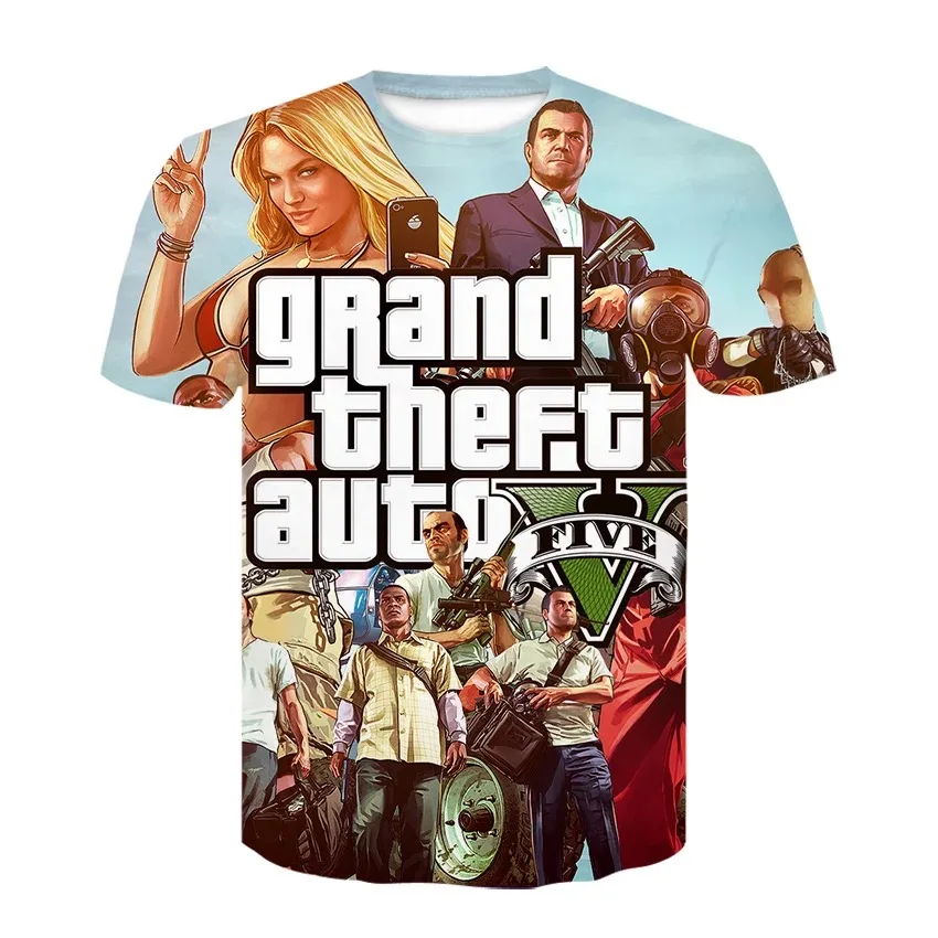Verão Novo Estilo de Impressão 3D Homens Grand Theft Auto, Jogo de Moda Hip-Hop T-Shirt de GTA 5 Homens O Pescoço de Manga Curta T-Shirt XS-6XL
