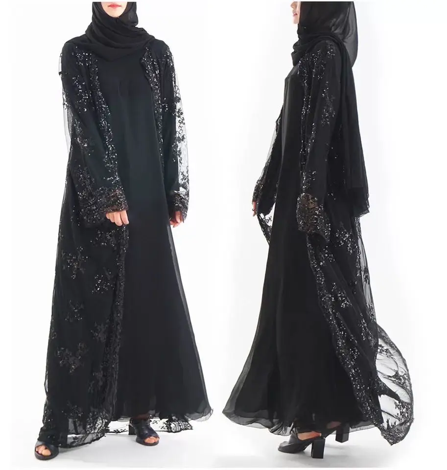Dubai muçulmano abrir abaya mulheres lantejoulas lace-up slim hijab vestido de vestuário islâmico marroquino kaftan jilbab