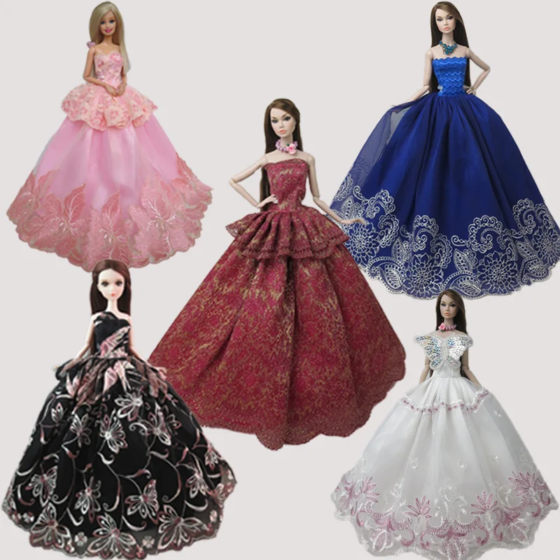 5pcs/monte forma Aleatória 1/6 Boneca de Roupas Para a Boneca Barbie Vestidos de Princesa Vestido de Noiva Nobre Vestido de Festa Para a Boneca Barbie com Roupas