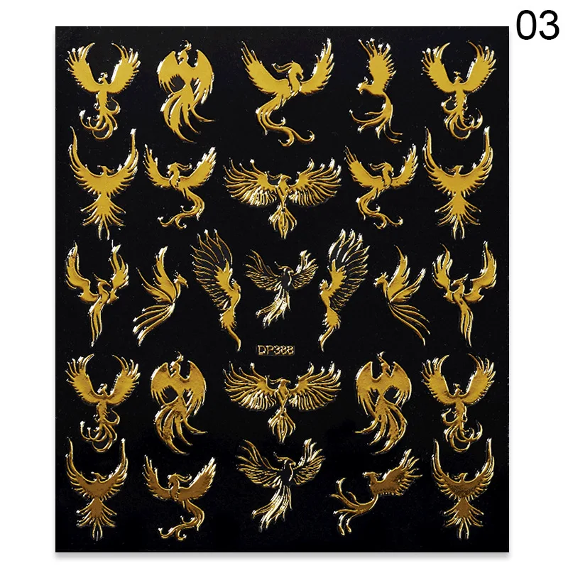 3D Dragon Arte do Prego Caracteres Chineses Phoenix Design de Transferência de Decalques de Ouro Gradiente de Unhas Decorações de controle Deslizante de Manicure